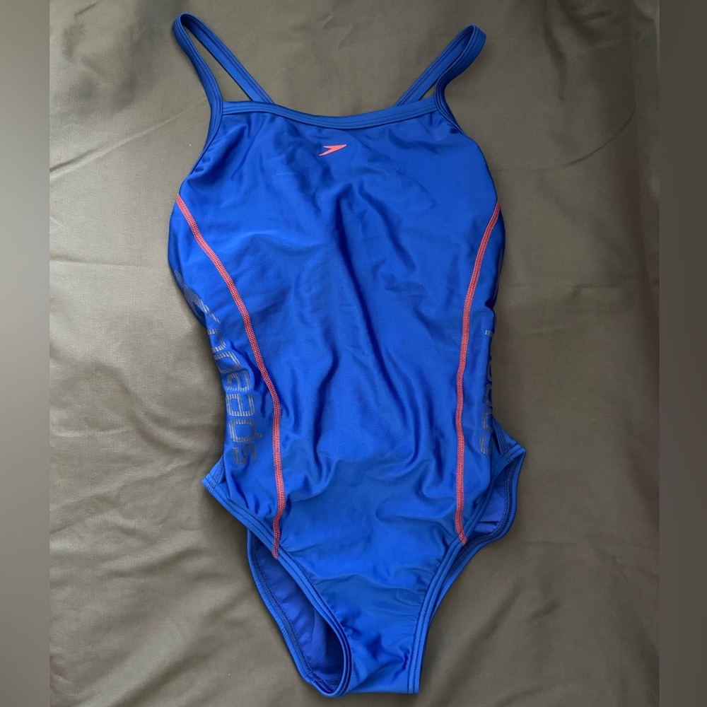 Speedo Women's One Piece in Blue with Red Accents - Discounted Shipping